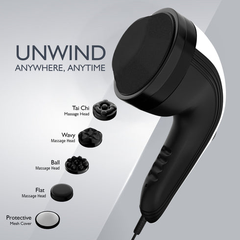 Atom Plus Electric Handheld Full Body Massager, 4 Massage Heads, Mesh Cover, Variable Speed Settings for Pain Relief and Relaxation, Back, Leg & Foot